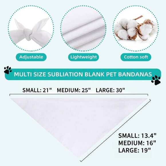 Blank Dog Bandanas Medium-1PCS, DIY Solid White Triangle Scarf Premium Cotton Ha - Picture 2 of 8